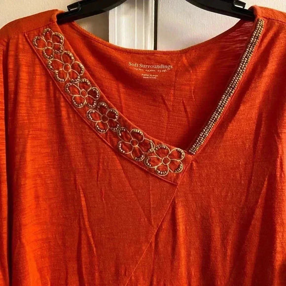 Soft Surroundings Tunic Top 3/4 Sleeves Orange XL Petite - Picture 2 of 8